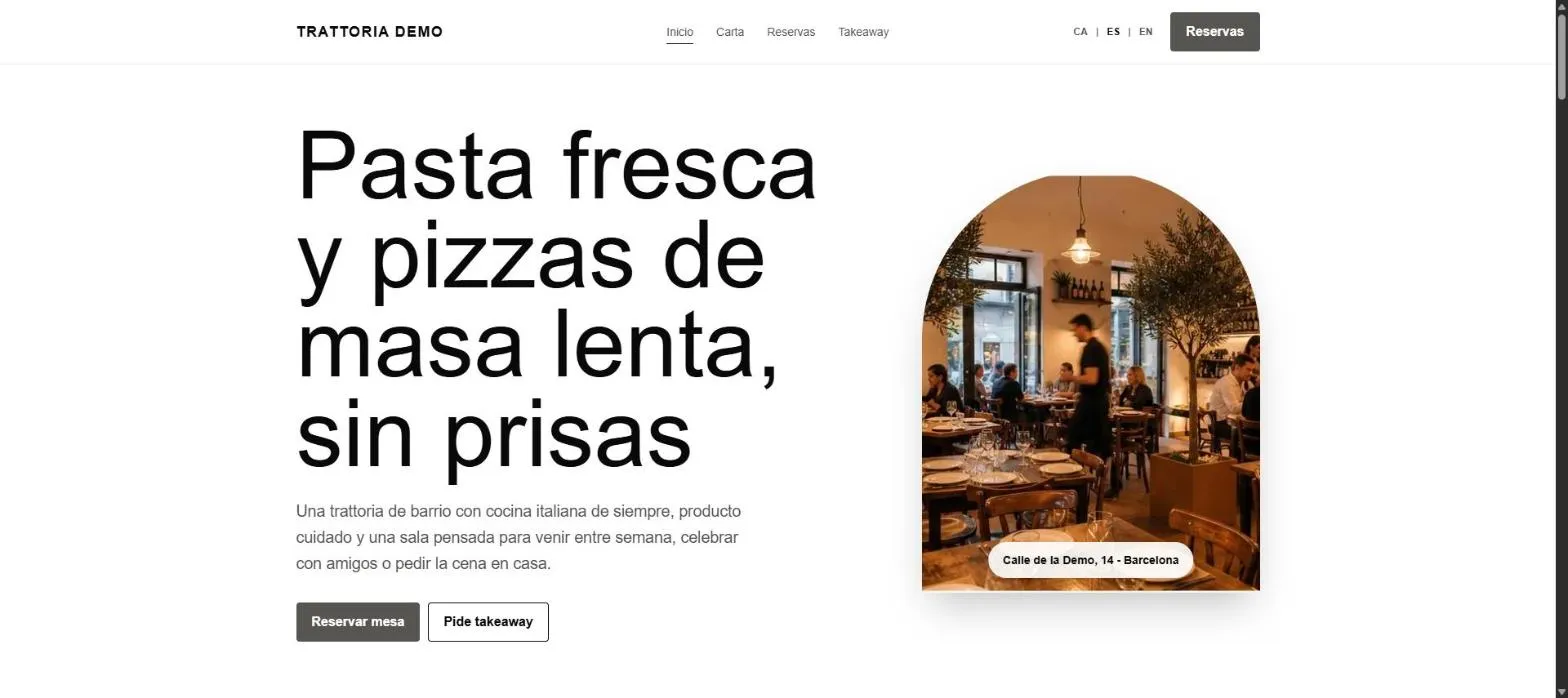 La portada de la web pública del restaurante