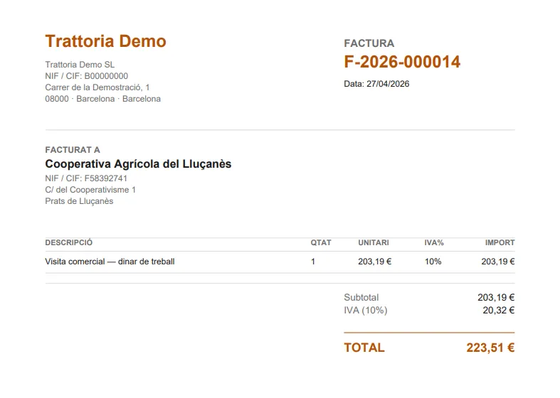 PDF de la factura B2B