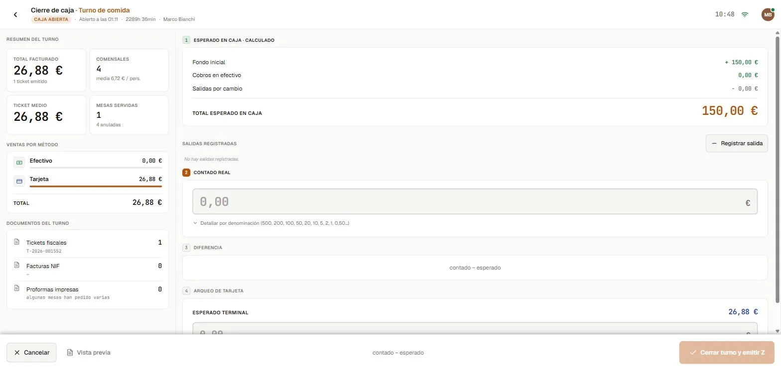 Cierre de caja con el arqueo